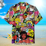 Cartoon Collage Workwear-Inspired Hawaiian Shirt