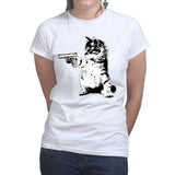 Ladies Kitty Cat Gun T-shirt