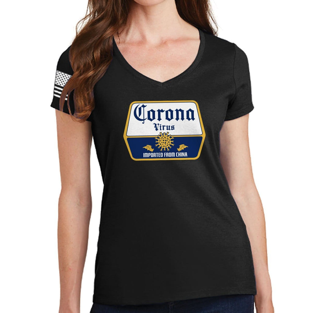 Corona Virus Beer Ladies V-Neck T-shirt Style001