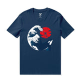 Hawaiian Tee For Men The Killer Wave Tee Crew Neck 100% Cotton - NAVY BLUE The Killer Wave - Navy Blue