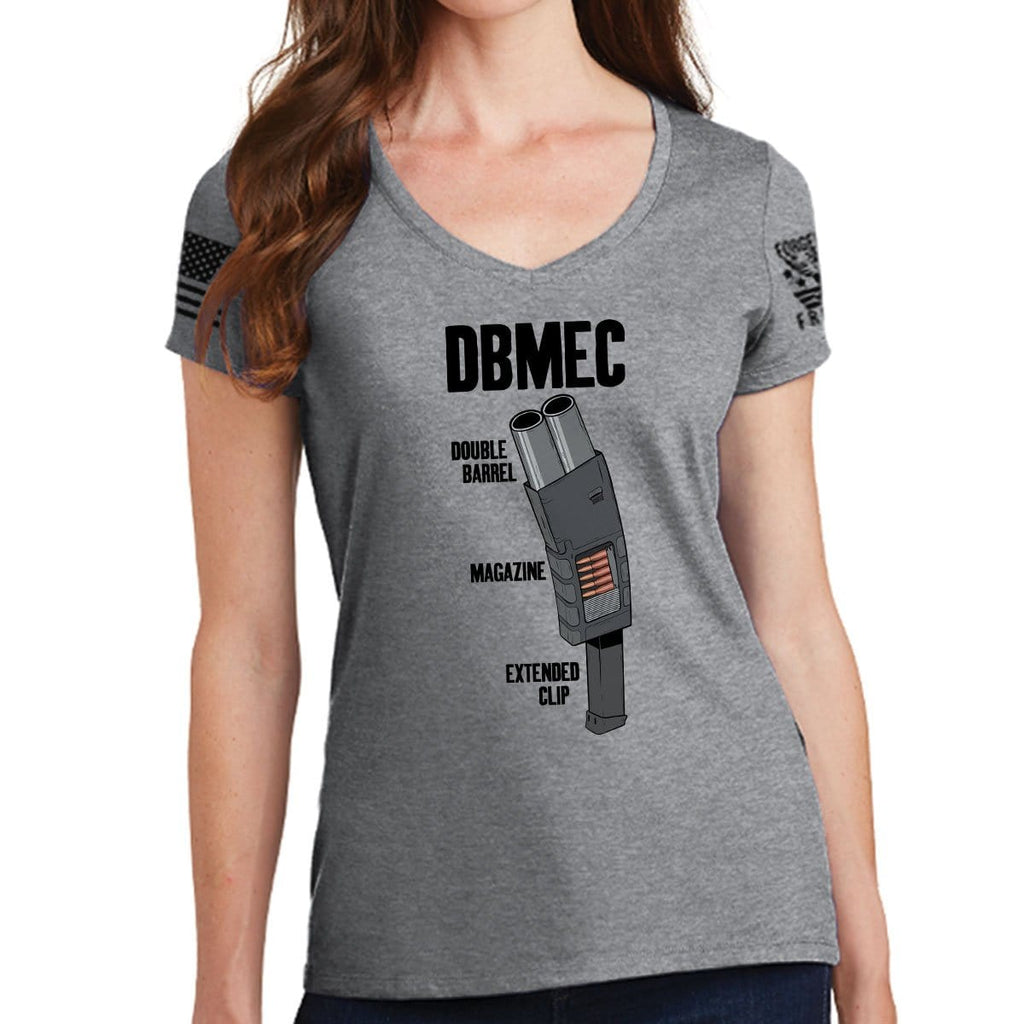 Ladies Double Barrel Magazine Extended Clip V-Neck T-shirt Style001