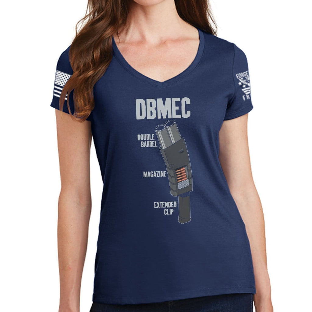 Ladies Double Barrel Magazine Extended Clip V-Neck T-shirt Style001