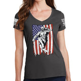 Ladies American Fighter V-Neck T-shirt Style001
