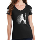Ladies Fighter Silhouette V-Neck T-shirt Style001