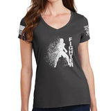 Ladies Fighter Silhouette V-Neck T-shirt Style001