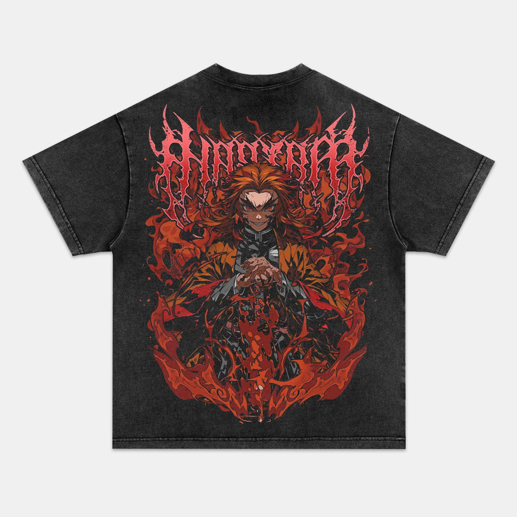 FLAME HASHIRA UNISEX ANIME INSPIRED VINTAGE OVERSIZED TEEä¸¨DEMON SLAYER-[BACK]
