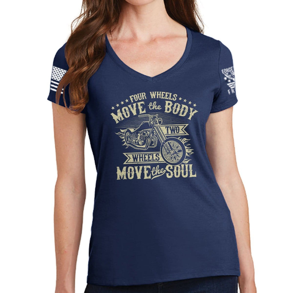 Ladies Four Wheels Move The Body V-Neck T-shirt Style001