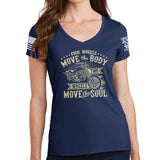 Ladies Four Wheels Move The Body V-Neck T-shirt Style001