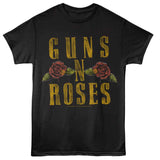 Guns N Roses - Logo And Roses - American Classics - Front Print Black Solid Adult Short Sleeve T-Shirt