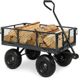 Heavy Duty Grey Steel Garden Utility Cart Wagon with Removable Sides