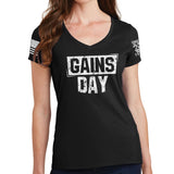 Ladies Gains Day V-Neck T-shirt Style001