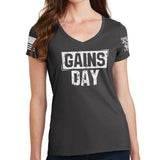 Ladies Gains Day V-Neck T-shirt