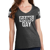 Ladies Gains Day V-Neck T-shirt Style001