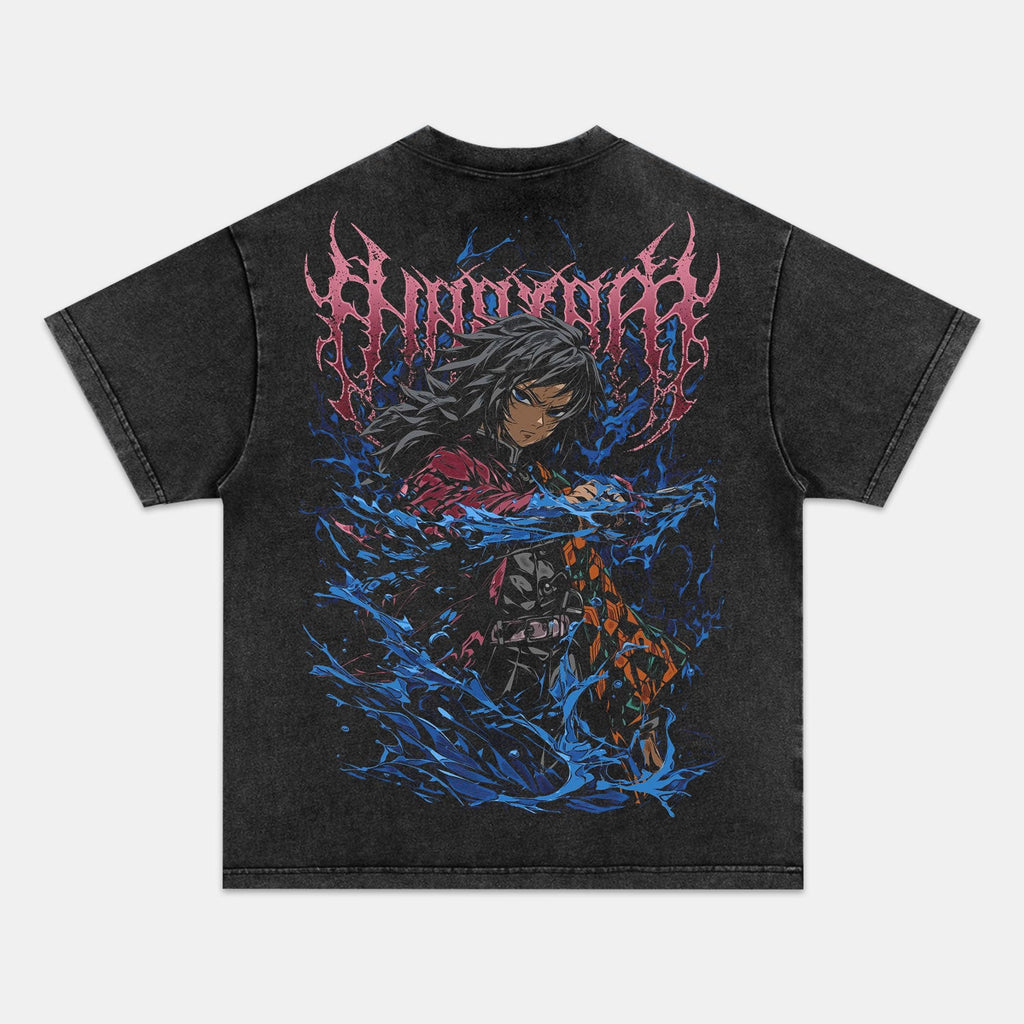 GIYU TOMIOKA UNISEX ANIME INSPIRED VINTAGE OVERSIZED TEE  DEMON SLAYER-[BACK]