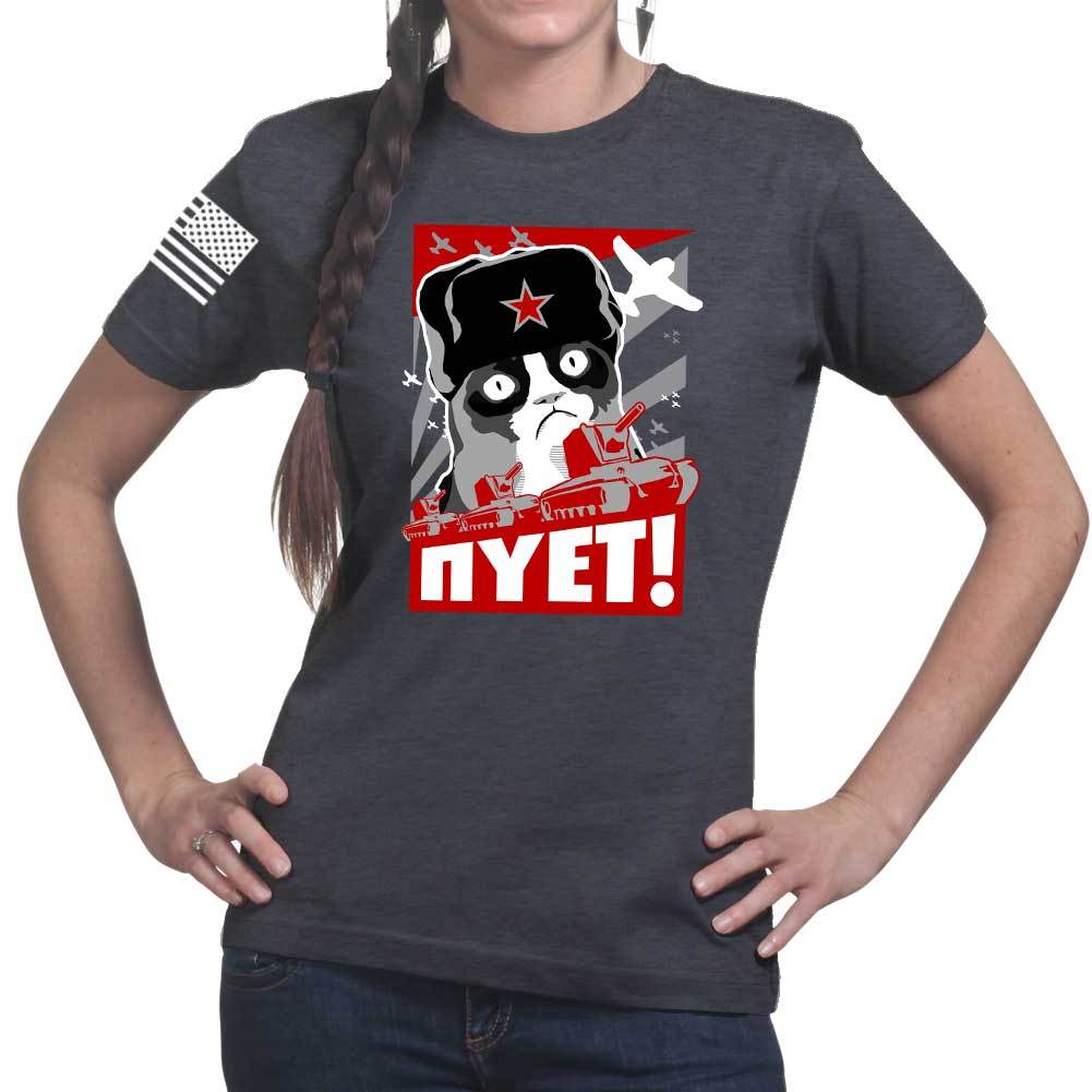 Ladies NIET Grumpy Russian Cat T-shirt Style001