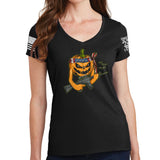Ladies Tactical Pumpkin V-Neck T-shirt Style001