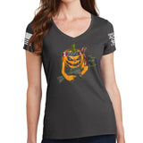 Ladies Tactical Pumpkin V-Neck T-shirt Style001