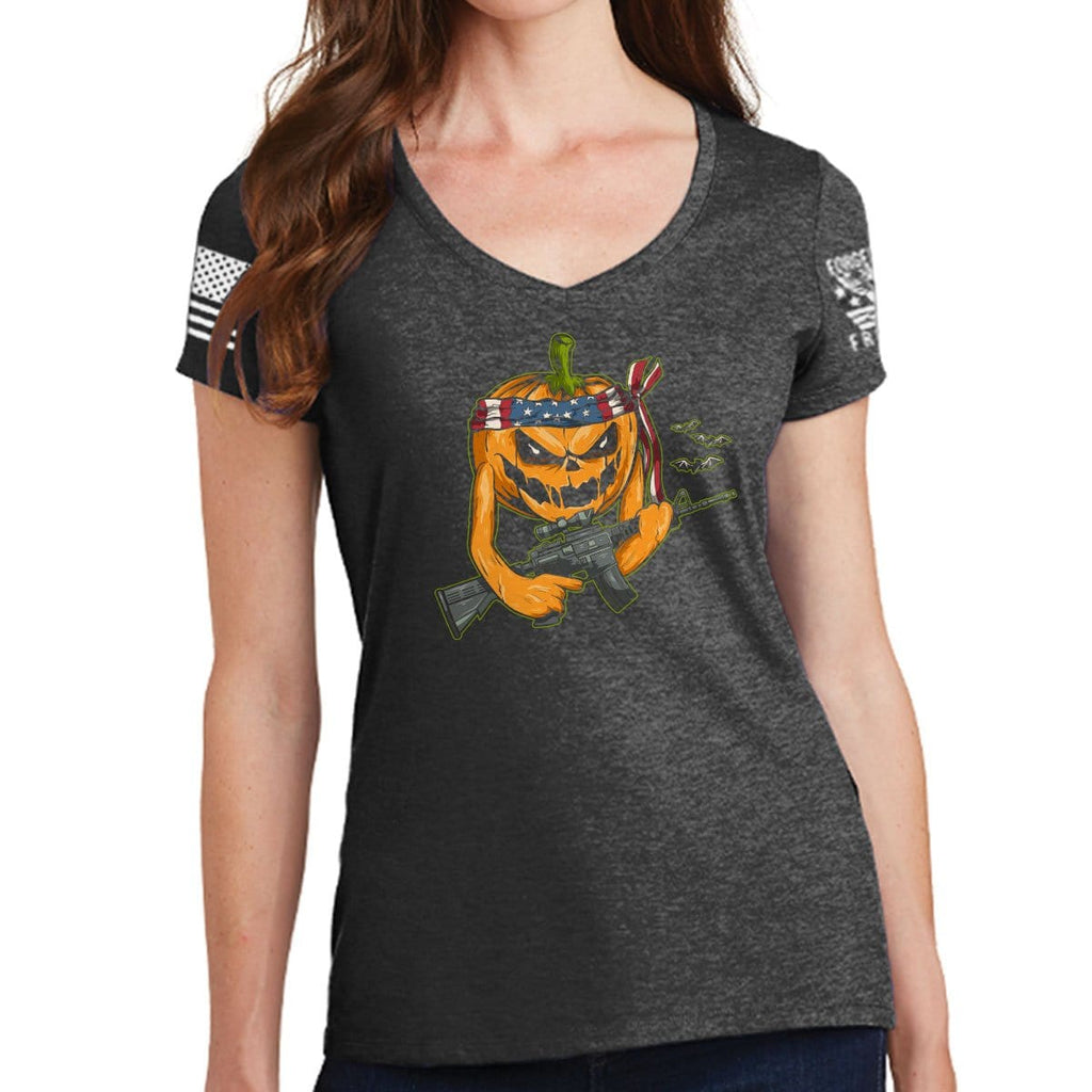 Ladies Tactical Pumpkin V-Neck T-shirt Style001