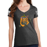 Ladies Tactical Pumpkin V-Neck T-shirt Style001