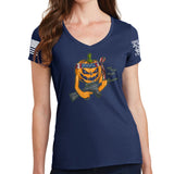 Ladies Tactical Pumpkin V-Neck T-shirt Style001