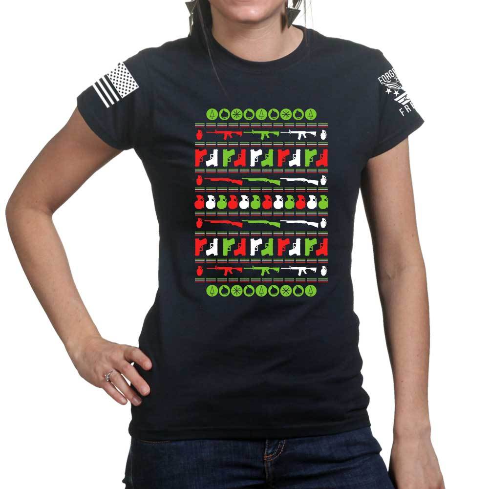 Guns Christmas Ugly Ladies T-shirt Style001