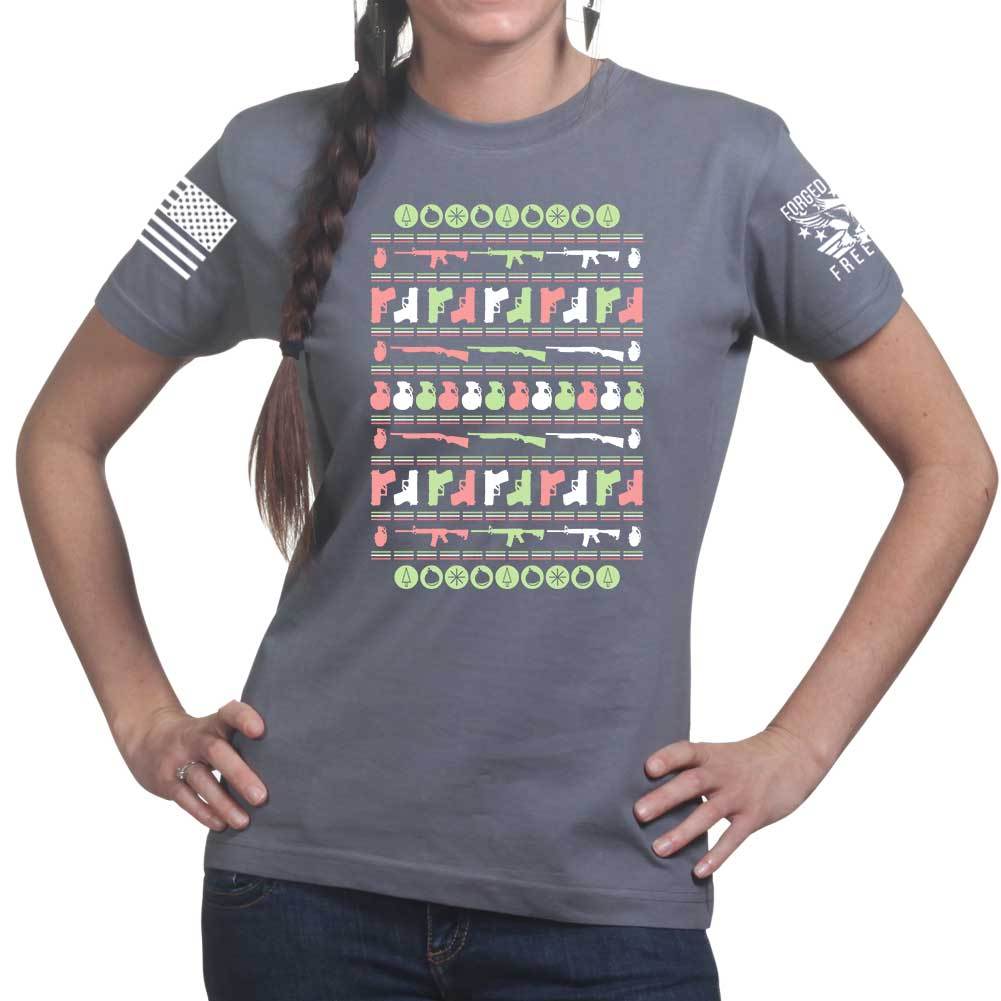 Guns Christmas Ugly Ladies T-shirt Style001