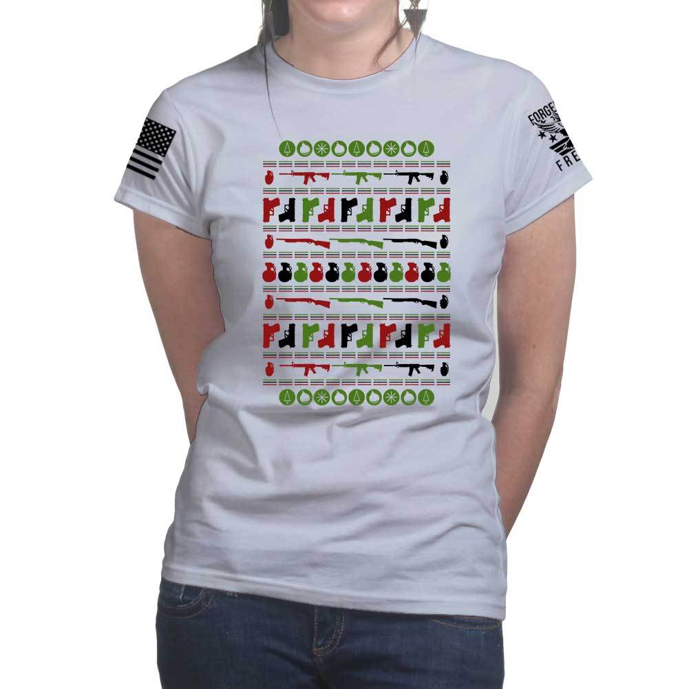 Guns Christmas Ugly Ladies T-shirt Style001