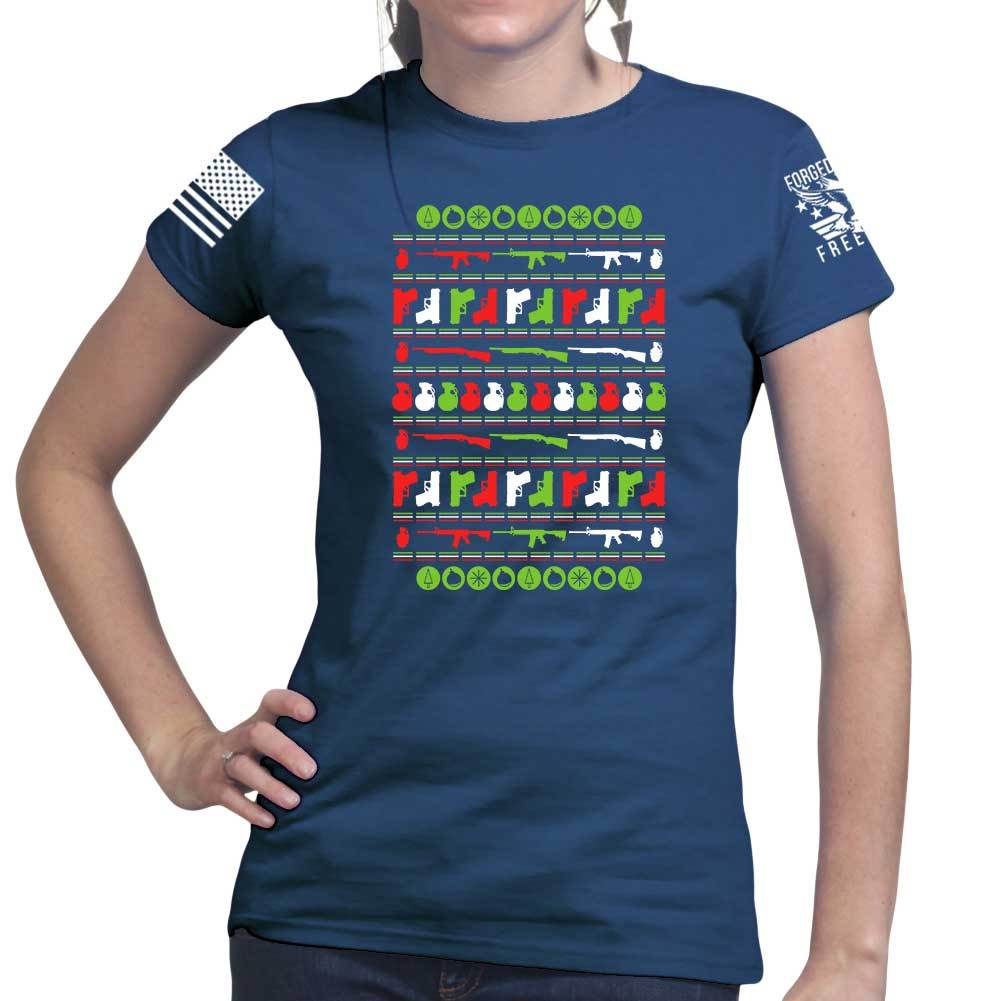 Guns Christmas Ugly Ladies T-shirt Style001
