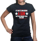 Ladies She's Holding A Gun T-shirt