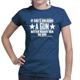 Ladies She's Holding A Gun T-shirt Style001