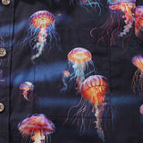 Men's Ocean Hawaiian Short Sleeve Cotton Resort Wear Shirt Jellyfish Print Luminescent Dreams