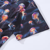 Men's Ocean Hawaiian Short Sleeve Cotton Resort Wear Shirt Jellyfish Print Luminescent Dreams