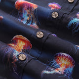 Men's Ocean Hawaiian Short Sleeve Cotton Resort Wear Shirt Jellyfish Print Luminescent Dreams