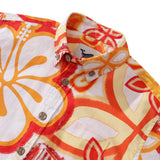 Children's Hawaiian Shirt Tikirob Designer Shirt Orange Totem Print Cotton Button-down Short Sleeve Orange Totem By Tikirob