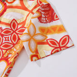 Children's Hawaiian Shirt Tikirob Designer Shirt Orange Totem Print Cotton Button-down Short Sleeve Orange Totem By Tikirob