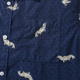 Hawaiian Shirt For Men Crane Print Short Sleeve Cotton Button Down - Blue