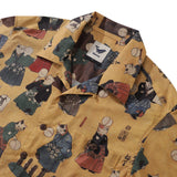 Mens Japanese Hawaiian Shirt The Cat that Kicked Cuju Cotton Camp Collar Short Sleeve Aloha Shirt The Cuju Cat