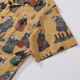 Mens Japanese Hawaiian Shirt The Cat that Kicked Cuju Cotton Camp Collar Short Sleeve Aloha Shirt The Cuju Cat