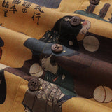 Mens Japanese Hawaiian Shirt The Cat that Kicked Cuju Cotton Camp Collar Short Sleeve Aloha Shirt The Cuju Cat