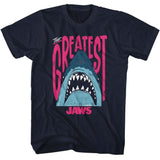 Jaws - The Greatest Shark - American Classics - Solid Blue Adult Short Sleeve T-Shirt