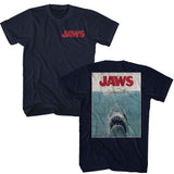 Jaws - Vintage Poster - American Classics - Solid Blue Adult Short Sleeve T-Shirt