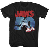Jaws - 50 Years Of Terror - Officially Licensed American Classics - Front Print Solid Adult Short Sleeve T-Shirt Style001