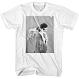 Jimi Hendrix - Listen To Guitar - American Classics - Solid White Adult Short Sleeve T-Shirt