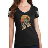 Ladies Just Ride V-Neck T-shirt Style001