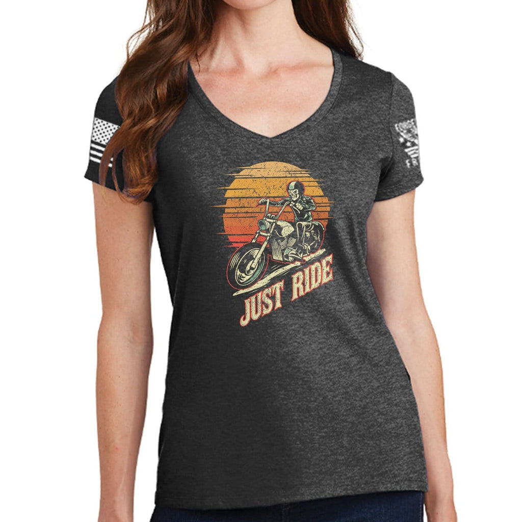 Ladies Just Ride V-Neck T-shirt Style001
