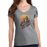 Ladies Just Ride V-Neck T-shirt Style001