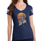 Ladies Just Ride V-Neck T-shirt Style001