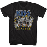 KISS - Live In Flames - Black Front Print Short Sleeve Solid Adult T-Shirt