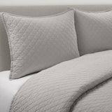 Full/Queen, Lightweight, Grey, Textured, Reversible, 3-PC,  Quilt Set
