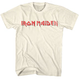 Iron Maiden - Red Black Logo - American Classics - Solid Off-White Adult Short Sleeve T-Shirt